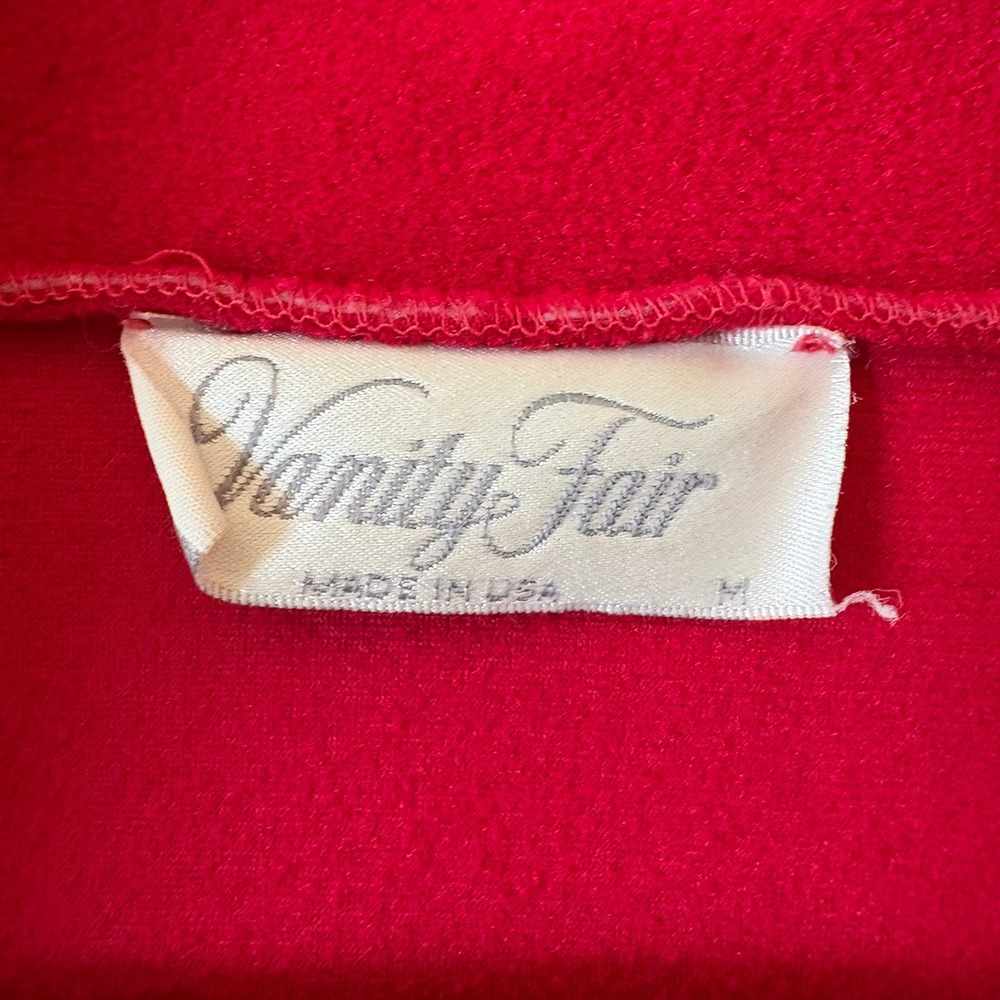 Vintage Vanity Fair Red Fleece Robe Long Belted Housecoat Made in USA 70s Funnel - Picture 10 of 13